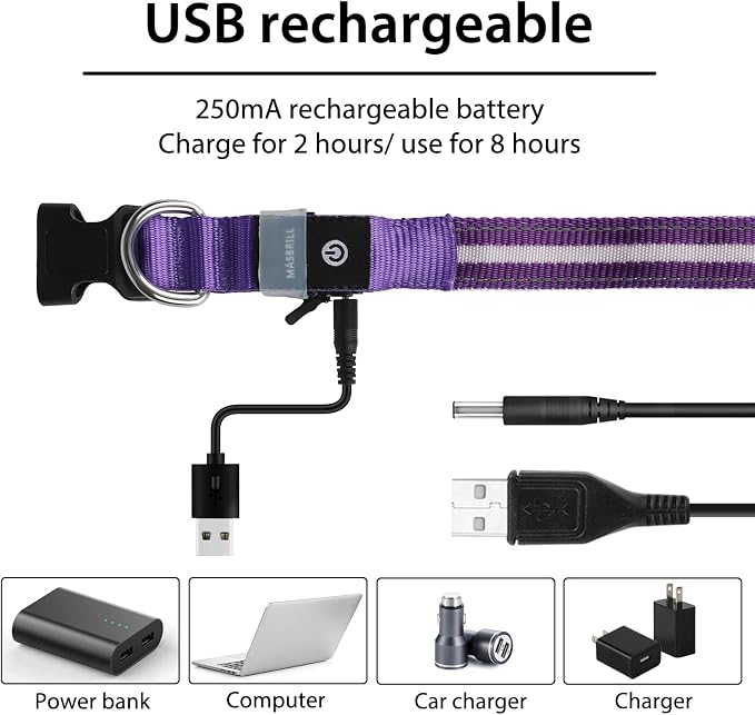 MASBRILL Led Dog Collar - Rechargeable, Water-Resistant, Flashing Glowing Collar for Night Walking - S(15.75 * 0.98in) - Image 6