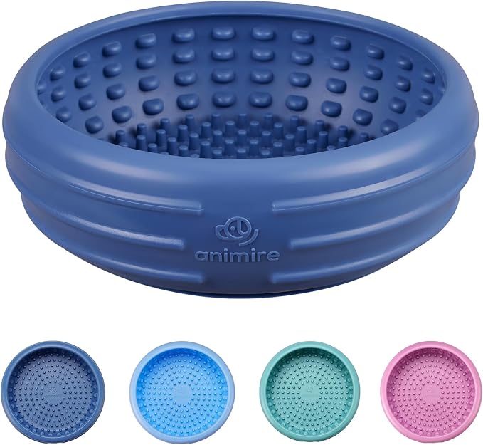 Dog Lick Bowl, Animire Freeze Lick Mat for Dogs, Non-Slip Slow Feeder Licking Bowl Enrichment Treat for Distraction Anxiety Relief, Food Grade Silicone, Dishwasher Safe(Dark Blue,L) by Animire