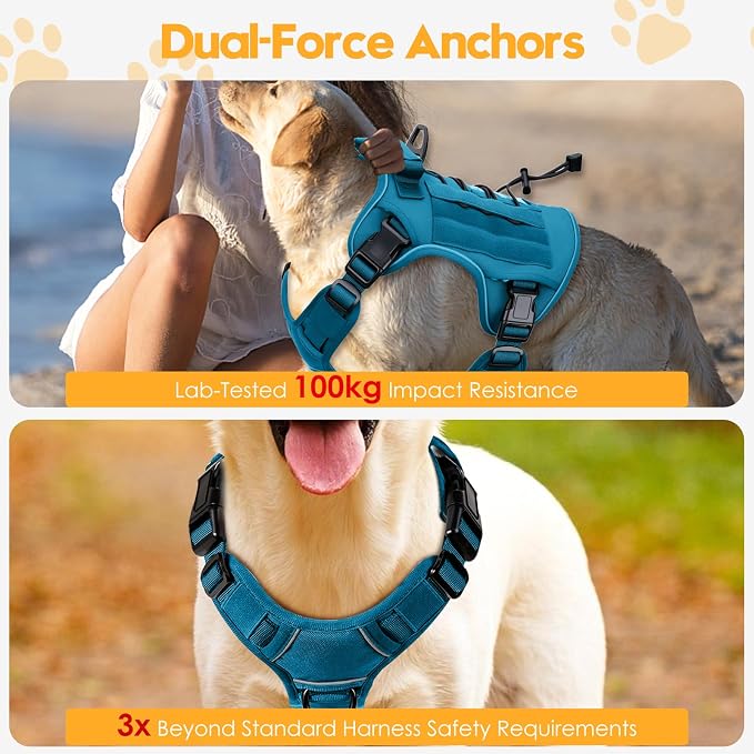 Heavy-Duty Tactical Dog Harness for Large Dogs, No Pull Adjustable Reflective Pet Vest with Molle System, K9 Military-Grade Control for Service Training, Outdoor & 10+ Breeds, Blue, X-Large - Image 4