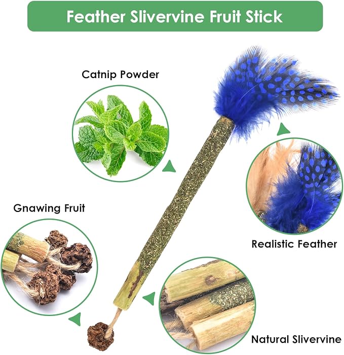 Bissap 12 PCS Silvervine Chew Sticks for Cats, Catnip Chew Sticks Cat Toys for Indoor Cat Kitten Teeth Grinding Interactive Feather Toys for Aggressive Chewers Dental Care - Image 3