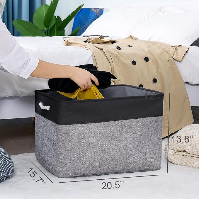 TheWarmHome Organization and Storage Basket for Shelves - 20x16x14 inch Jumbo 3 Pack Collapsible Storage Bins for Organizing, Fabric Storage Cubes for Organizer Gift Toy Closet (Black & Grey) - Image 5