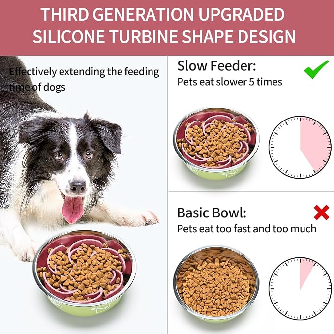 Slow Feeder Dog Bowls Insert,Third Generation upgradedSuper Firm Eating Bowl（Cuttable） for Large Breed and Medium Small Size Compatible with Regular Elevated Metal Glass Dog Bowl (Pink) - Image 2