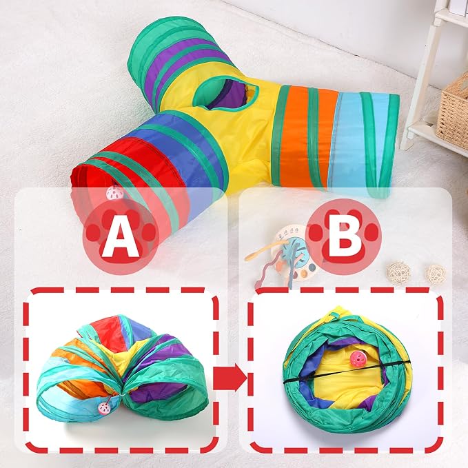 Pet Cat Tunnel, Y-3 Way Tunnels for Indoor Cats, Collapsible Pet Tunnel for Kitten, Puppy, Rabbit, 25cm-Wide Tunnels, Durable & Breathable, with Peek Hole Toy Ball - Image 4
