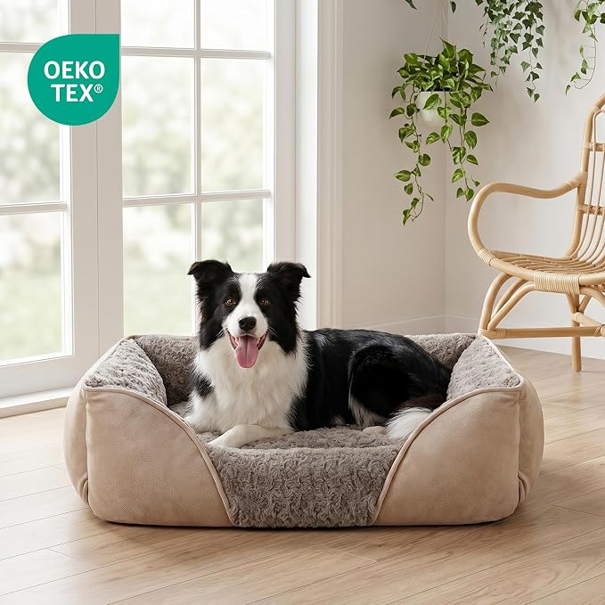 Medium Dog Bed for Large, Small Dogs - Rectangle, Washable, Orthopedic, Soft, Calming, Durable Pet Cuddler with Anti-Slip Bottom (M: 25"x21"x8") - Image 6