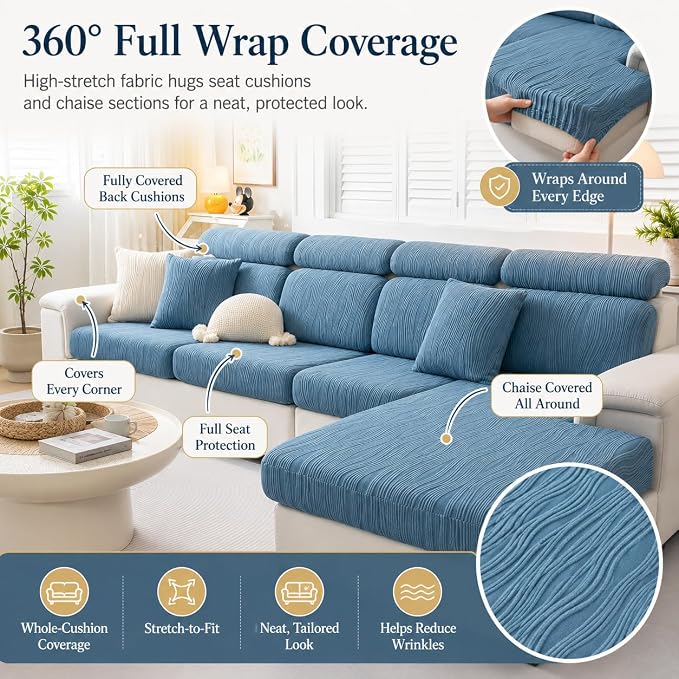 Stretch Sofa Slipcover, 2026 Upgraded Non Slip Couch Cover with Adjustable Straps, Pet Dog Cat Friendly Furniture Protector for 3 Seater, Washable for Living Room - Image 6