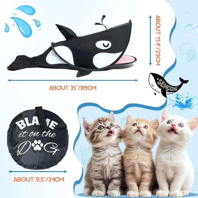 SENCONE Killer Whale Cat Tunnel Toy Portable Hideout Nap Tube for Kittens | Play, exploration and hide-and-seek. Foldable for storage and travel. Indoor and occasional travel. - Image 6