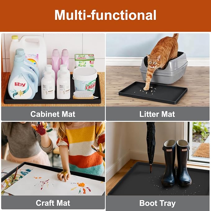 19" x 12" Extra Thick Silicone Mat Waterproof with Raised Edge, Black | BPA-Free Non-Slip Dog & Cat Food Mat, Feeding Mat for Food and Water Bowls, Spill Proof Mat to Protect Floors - Image 8