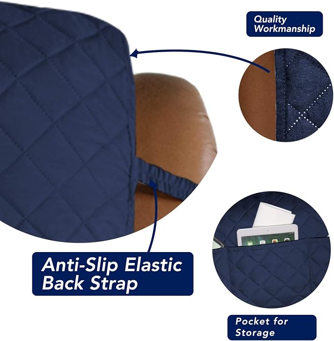 PureFit Reversible Recliner Chair Covers Couch Covers for Dogs, 28 in | Navy/Ivory, Water Resistant Couch Protector, Washable Pet Couch Cover with Non Slip and Elastic Straps For Kids - Image 3