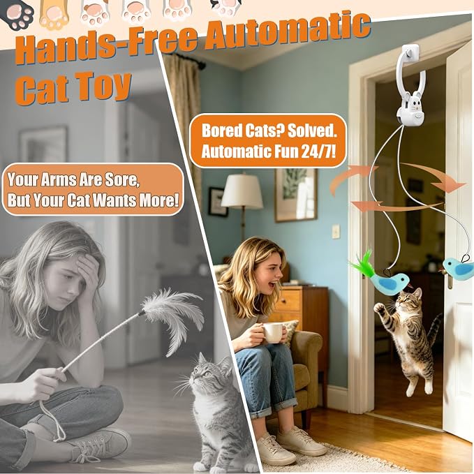 Interactive Cat Toys for Indoor Cats, Automatic Flying Bird Feather Wand Toy for Chase Exercise Enrichment, Rechargeable Durable Safe Hanging Cat Toy for Bored Kittens & Adult Cats - Image 3