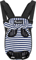 Pawaboo Pet Front Carrier Backpack for Small Medium Dogs | Legs Out Easy-fit,Adjustable Straps,Hands-Free,Soft Padded Support for Travel Hiking Cycling Camping,Blue Stripes,S by Pawaboo