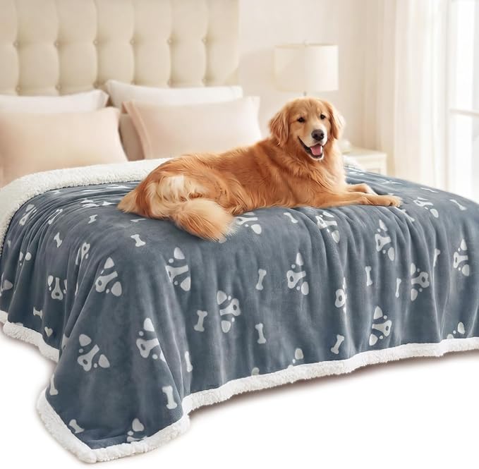 Luciphia Waterproof Dog Blanket Reversible Sherpa Fleece for Large Dogs Cat | Soft Print Pet Blanket Washable Pee Proof, Furniture Protector for Couch Sofa Bed Car, Cozy Throw(85" x 57", Grey) by luciphia
