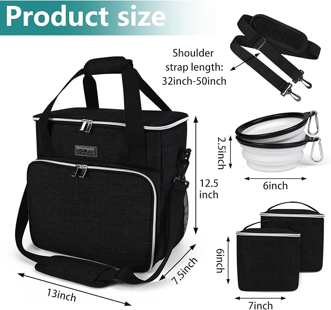 BAGLHER Dog Travel Bag, Pet Travel Bag (ALL Pet Travel Supplies), With 2 Pet Food Containers and 2 Collapsible Silicone Bowls; Essential Kits for Travel Black - Image 3