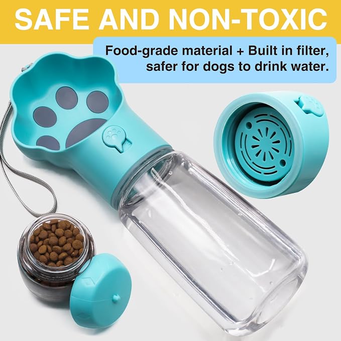 Dog Water Bottle with Food Container, Portable Pet Dispenser, Leak Proof, Hiking, Puppy Travel, Outdoor Activities(18.6 fl.oz/550ml, Blue) - Image 5