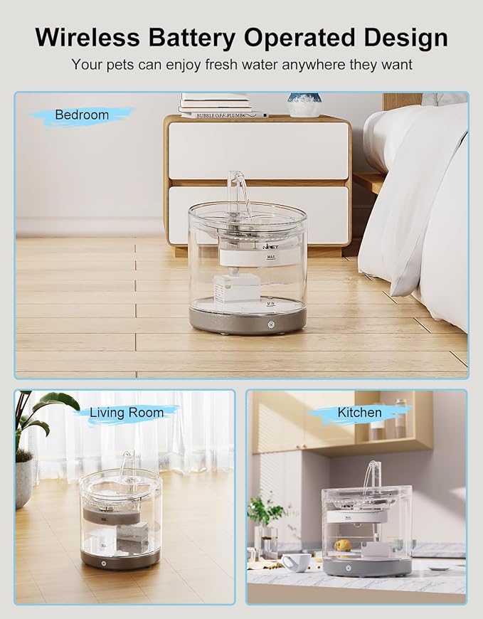 NPET Wireless Cat Fountain, 50oz/1.5L Automatic Pet Water Dispener for Cat Indoor with Dry-Proof Pump, 4000mAh Battery and Motion Sensor - Image 5