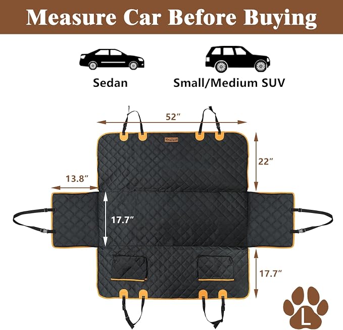 Dog Seat Cover for Back Seat, Waterproof Dog Hammock for Car & SUV，600D Oxford Scratch Resistant & Non-Slip, Seat Covers Protector with Zipper & Dog Seat Belt, Easy Install, Machine Washable - Image 6