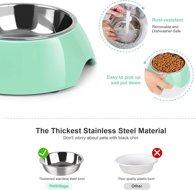Stainless Steel Dog Bowls Set – Dual Non-Slip Pet Dishes with 2 Small (4oz*2) Bowls & Durable Resin Stand,Food & Water Feeder for Puppies, Kittens, and Small Breed Dogs - Green - Image 4
