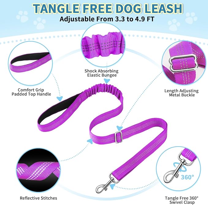 Lukovee Small Dog Harness and Leash Set, No Pull Soft Padded Vest | Both Neck & Chest Adjustable, Reflective, Puppy Harness with 4ft Lightweight Anti-Twist Dog Leash for Small Dogs (Purple, XS) - Image 3