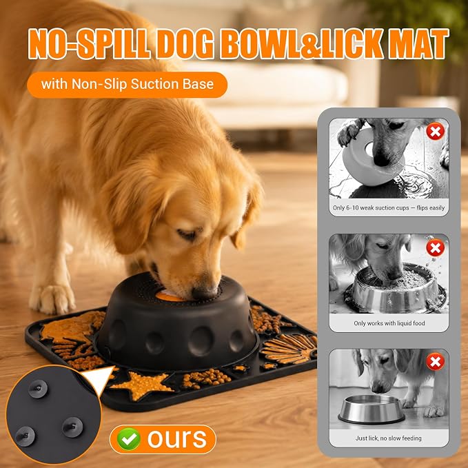 Large Dog Lick Bowl with Rolling Ball, 500ML Slow Feeder Bowl with Lick Mat | 2 In 1 Anti-Slip Silicone Dog Lick Bowl for Liquid and Thick Treat, Anxiety Relief & Interactive - Image 5