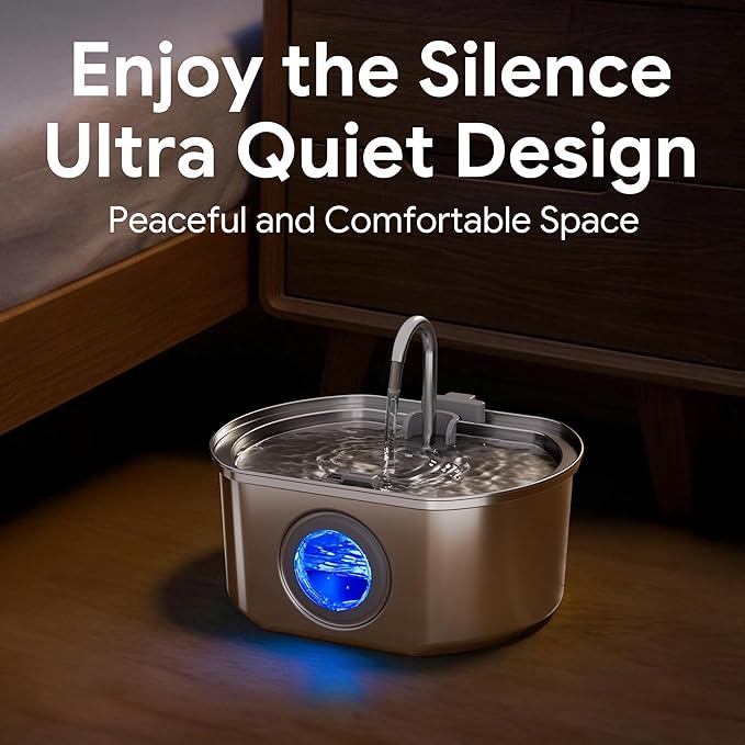 Cat Water Fountain Stainless Steel: 108oz/3.2L Cat Fountain for Drinking | Pet Water Fountain Inside - Automatic Dog Watering Dispenser Bowl - Pet Feeding & Watering Supplies - Water Level Window - Image 4