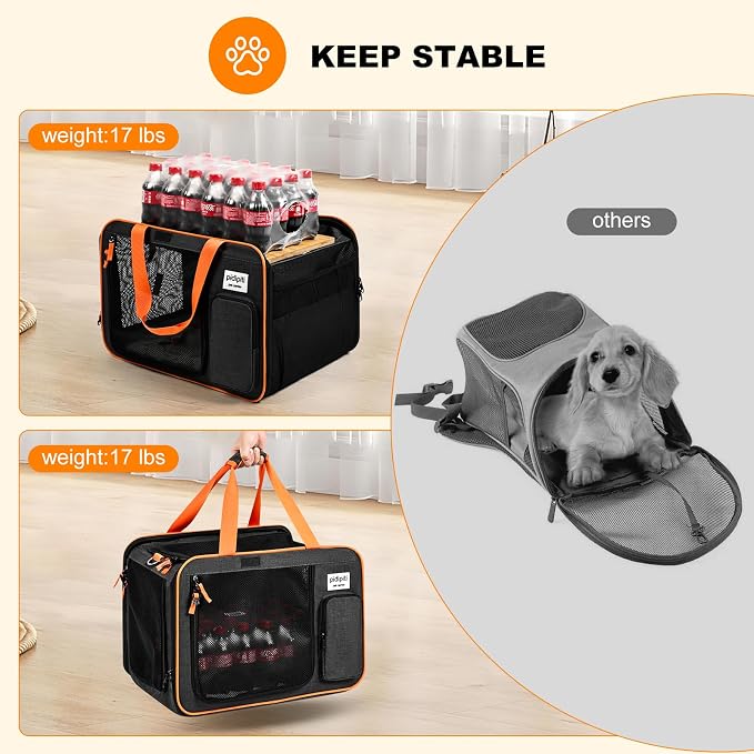 pidipiti 20x14x14 Expandable Large car Carrier for 1 Large /2 Medium Cats | pet Crate for Short Trip or Long road Travel,with zipper lock,pockets,good Visibility,leakproof. - Image 6