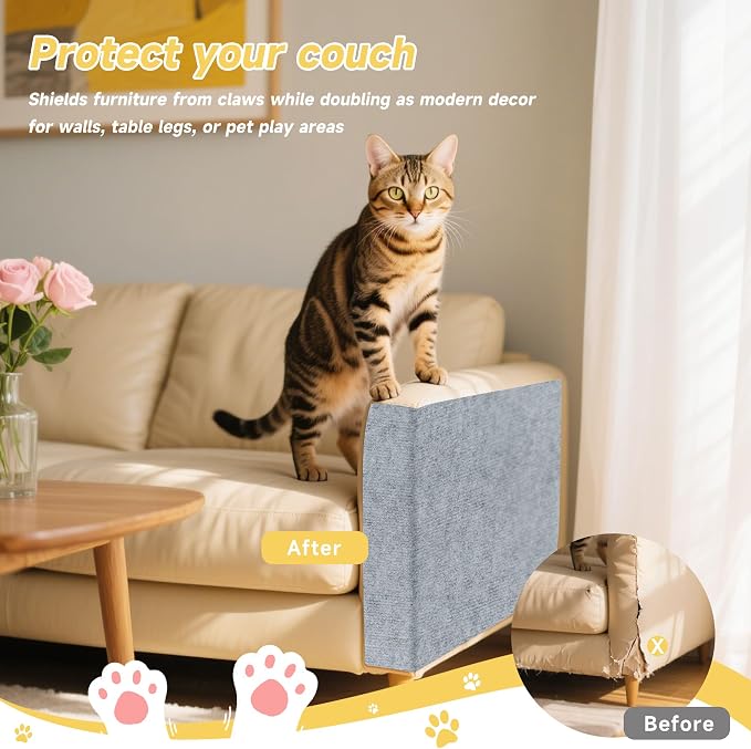 Cat Scratch Furniture Protector, 78.7''x15.8'' Trimmable DIY Self-Adhesive, Durable Corner Scratcher Couch Protectors from Cat Claws for Sofa, Tree Shelves & Scratching Posts (Light Gray) - Image 5