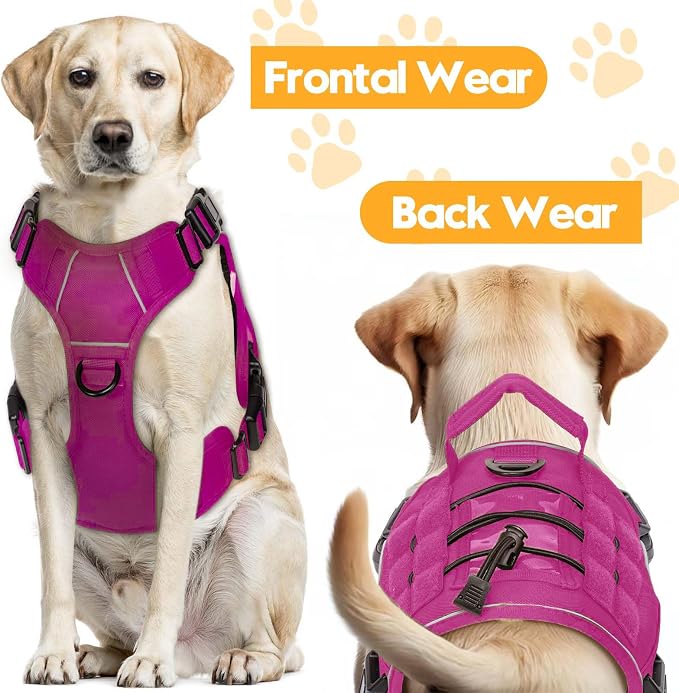 Heavy-Duty Tactical Dog Harness for Large Dogs, No Pull Adjustable Reflective Pet Vest with Molle System, K9 Military-Grade Control for Service Training, Outdoor & 10+ Breeds, Pink, Small - Image 7