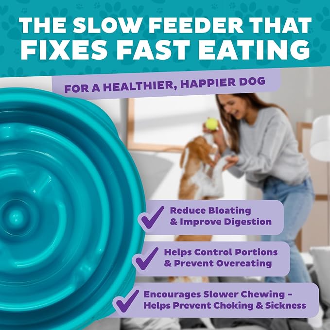 Outward Hound Fun Feeder Slo Bowl – Medium 2‑Cup Capacity,Slow Feeding,Small to Medium Dogs & Cats,Non-Slip,Turquoise,Drop Pattern,(Pack of 12) - Image 5