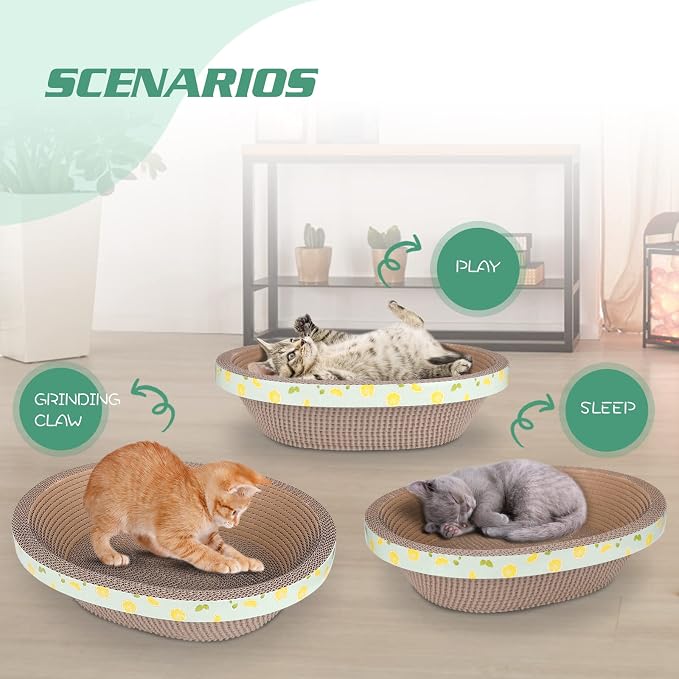 Oval Large Cat Scratcher Cardboard Bed Lounger Couch, Cat Scratching Board Lounge Box Durable, Corrugated Cat Scratch Pad for Indoor Cats Furniture Protector 19.5" × 15.6" × 4.7" - Image 6