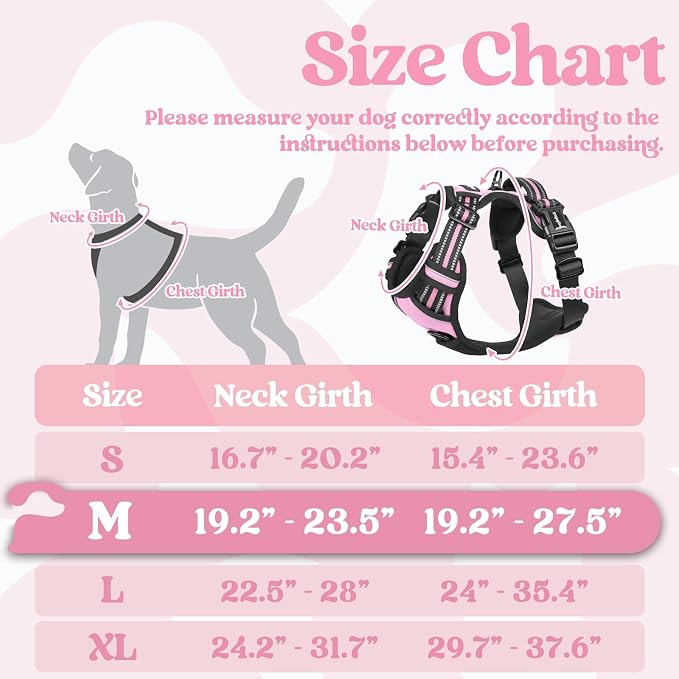 rabbitgoo Dog Harness Medium Sized, Updated Easy On & Off with 3 Buckles | No Pull No Choke, Walking with 2 Clips and Handle, Adjustable Soft Reflective, Pink, Medium - Image 2