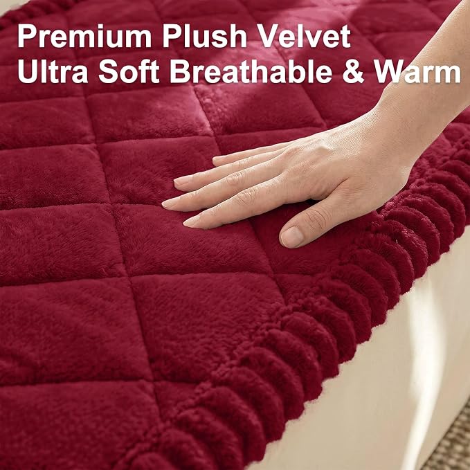 Smiry Non Slip Couch Cover for Dogs, Fuzzy Plush Pet Sofa Protector | Washable Furniture Cover for Large Dogs & Cats, Scratch & Dirt Resistant, For 2 Cushion Couch, Red, 27.6"x59" - Image 5