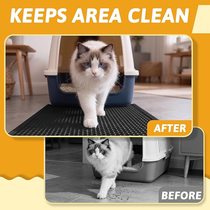 Pieviev Litter Mat, Double-Layer Waterproof Trapping Mat, 24" x 15" Black | Honeycomb Design Catches Scattered Particles to Stop Tracking, Urineproof Base Protects Floors, Easy to Clean - Image 5