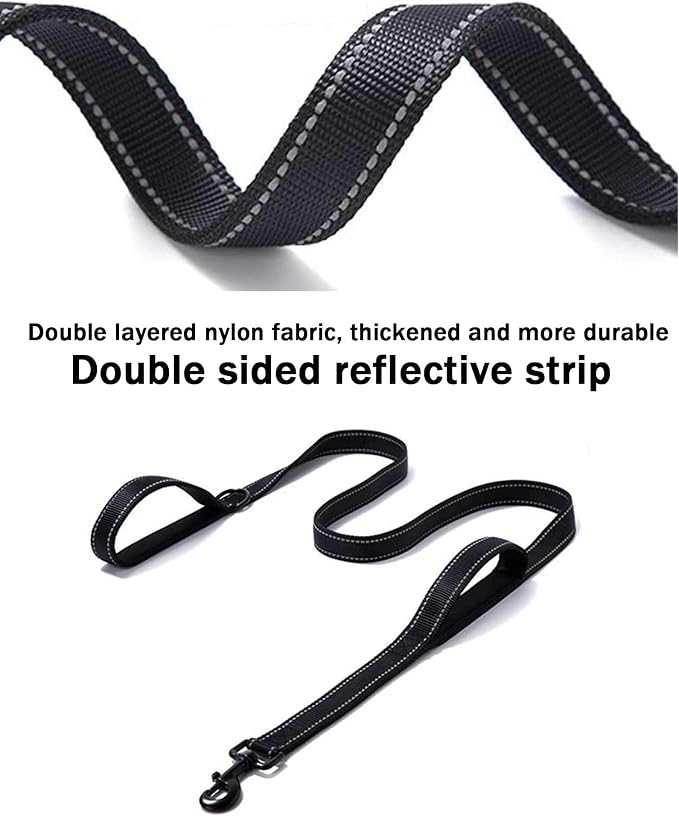 Solmoony 6FT Black Strong Dog Leash with 2 Padded Handles, Traffic Handle Extra Control, Double-Sided Reflective Walking Lead for Small Medium and Large Dogs(Black, 6FT) - Image 4
