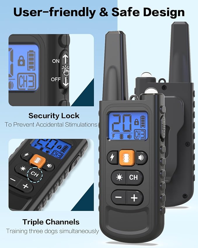 Shock Collar for Small Dogs, IP67 Dog Training Collar with Remote 8-120lbs | 20 Levels Shock & Vibration, Beep, 3300FT Long Range Waterproof Dog Shock Collar, Rechargeable eCollar LED Light, Safety Lock - Image 9