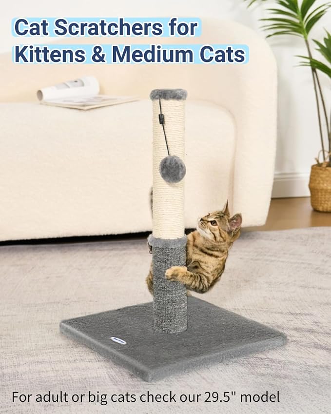 Cat Scratching Post, Cat Scratchers for Indoor Cats, with Toys | For Kitten & Medium Cats, Sisal & Carpet In One For Various Scratching Needs, Solid Structure, Extra Free Toy, Light Gray - Image 7