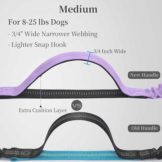 Hands Free Dog Leash with Zipper Pouch, Lavender, 8-25 lbs, Medium | Waist Leash, Dual Padded Handles, Shock-Absorbing Bungee, Adjustable Waist Belt, Walking and Running - Image 2