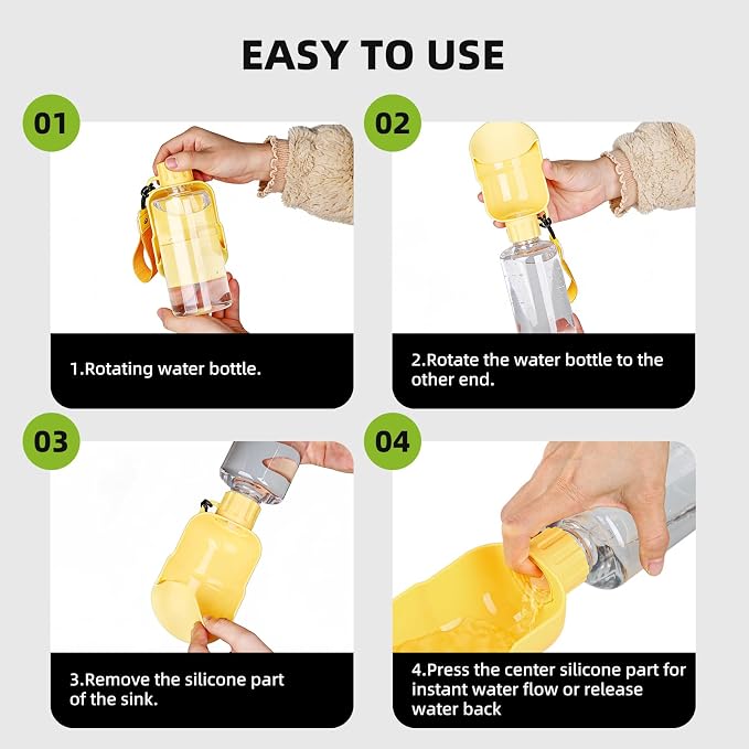 Dog Water Bottle,Leakproof Portable Water Bottle for Dogs, Dog Travel Water Bottles with Convenient Bottles Strap, Dog Travel Accessories for Walking, Hiking, Outdoor, Camping (17oz Yellow) - Image 5