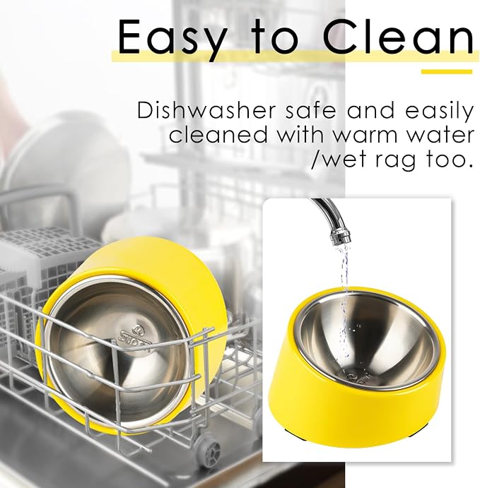 SUPERDESIGN Anti-Vomiting 15° Slanted Pet Bowl, S/0.5 Cup, Yellow | 15° Tilted, Anti-Vomit & Neck Relief, Non-Slip Base, Detachable Stainless Steel Liner, Dishwasher Safe, for Cats & Dogs - Image 8