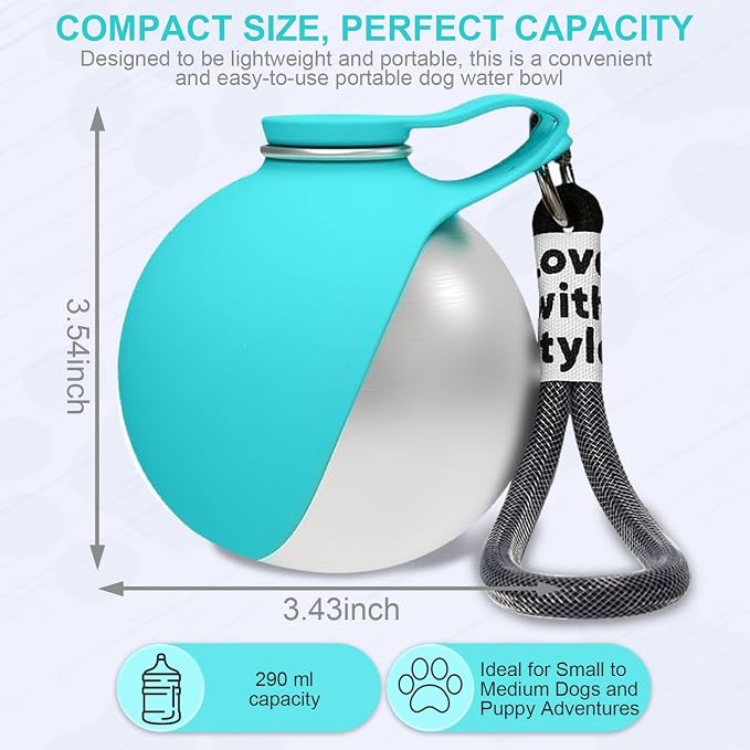 2 in 1 Portable Dog Water Bottle, 11 oz Leak-Proof Stainless Steel Bottle with Food-Grade Collapsible Silicone Bowl, Portable Hydration Gear for Walks, Hikes & Camping, Single Blue Unit - Image 5