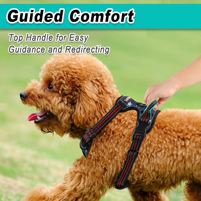 BARKBAY Dog Harness for Small Sized Dog No Pull Mesh 2 Clips Dog Vest | Control Handle,Comfort,Heavy Duty,Adjustable Reflective,Perfect for Outdoor Training, Walking,Hiking(S,Blue Star Mesh) - Image 4