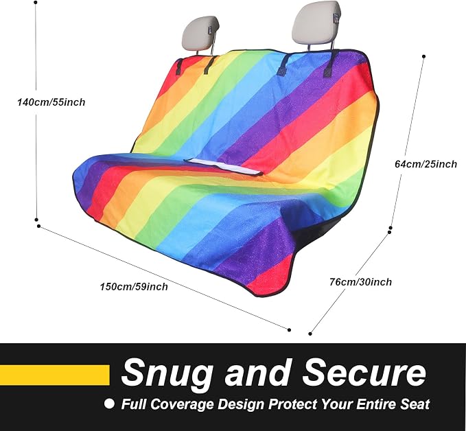 Back Seat Cover for Car Trucks Van SUV Jeep,Waterproof Rear Bench Towel Seat Covers for Dogs and Kids,Automotive Backseat Protector (Rainbow) - Image 4