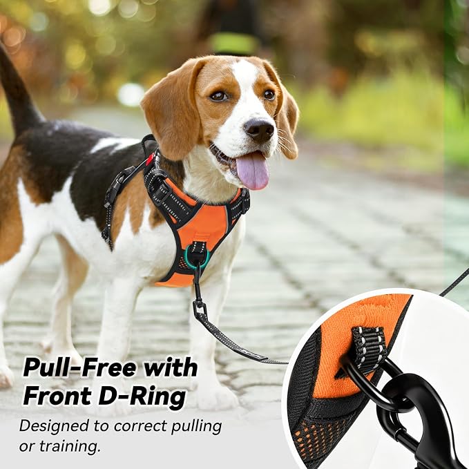 PoyPet No Pull Dog Harness Small with Front Clip & Neck Release Buckle | No Choke, Adjustable Vest, Reflective, Back Clip, Lockable, Soft Padded, Easy Control Handle for Walking Training, S, Orange - Image 3