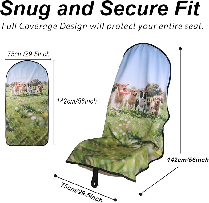 Car Seat Cover Protector Front Seats,for Gym Workout,Running,Swimming,Beach and Hiking,Waterproof Sweat Towel Bucket Seat Covers for Cars SUV Trucks (Dog Print, 2Pcs) - Image 3