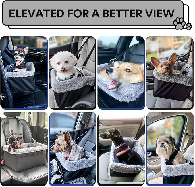 Dog Car Seat for Small Pets Under 20lbs, Booster Seat with Metal Frame, Double-Layer Oxford Fabric, Safety Leash for Dogs and Cats - Image 6