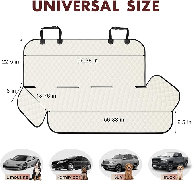Waterproof Dog Backseat Cover for Cars, Non-Slip Pet Seat Protector, Beige - Image 2