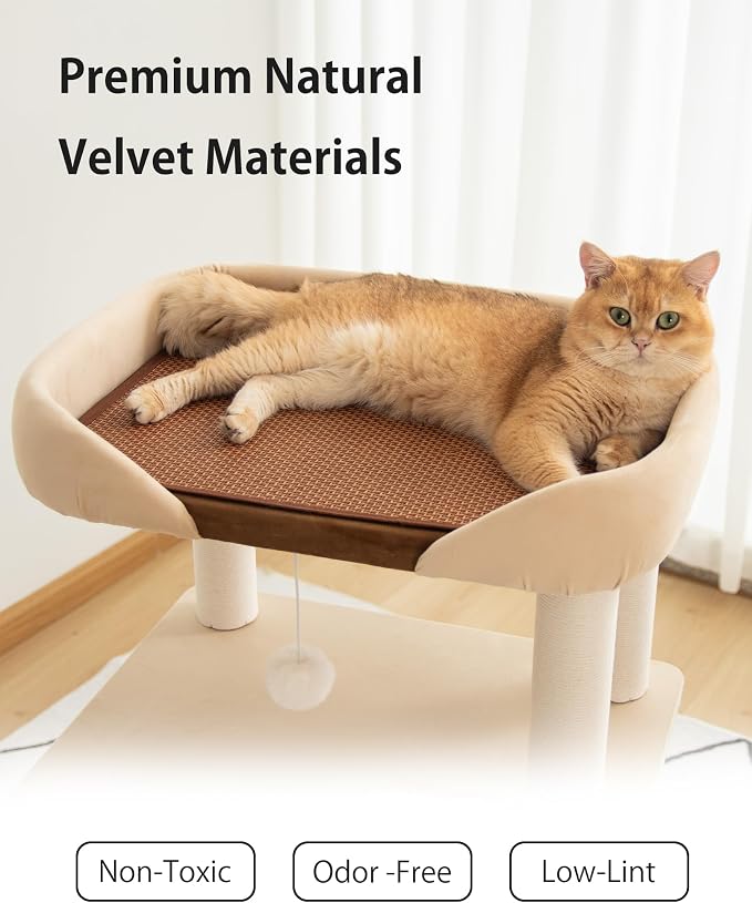 Cat Tree for Large Cats Modern Senior Friendly Wide Shelves 37.4'' | Wide shelves, cotton scratching posts, super sturdy base, cozy perch, interactive toys, luxury fabric - Image 3
