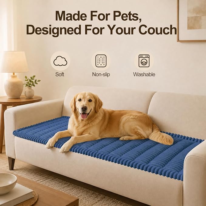 decorUhome Couch Cover for Dogs, Non Slip Fuzzy Thick Pet Sofa Protector | Pet Friendly, Machine Washable, Fits 3-Cushion Sofa, Protects Against Pet Hair & Daily Messes, Navy Blue, 27.6" x 70.9" - Image 12