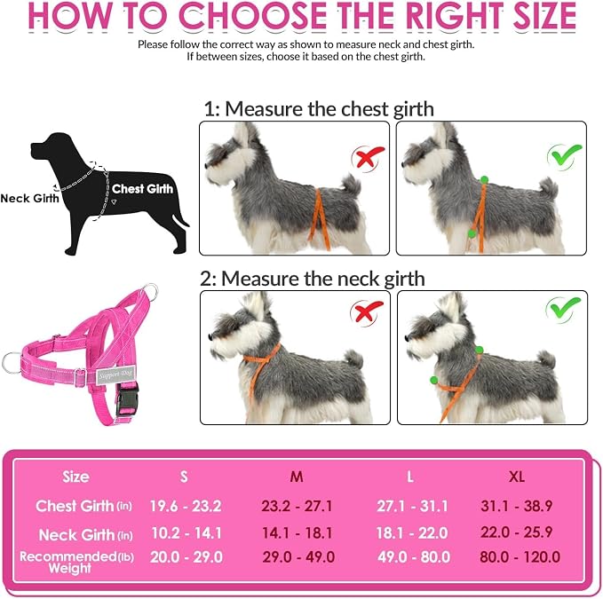 SlowTon No Pull Dog Harness with Front Clip - Heavy Duty, Soft Padded | Neck & Chest Adjustable, Tactical Pet Vest and Leash Set for Large Medium Sized Dogs, for Easy Walk & Training, Fuchsia S - Image 6