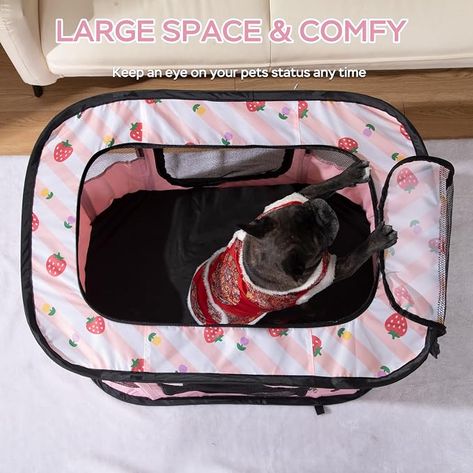Portable Pet Cat Playpen,Cat Cages Indoor Collapsible Dog Crates Tent Kennel Playpen for Dogs Cat and Rabbit Travel Dog Playpen Indoor & Outdoor (Small（27.6" L x 21.7" W x 17.7" H）, Pink) - Image 4
