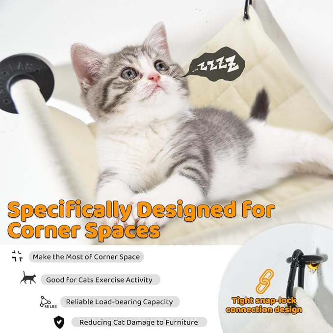 Wall Corner Cat Hammock Wall Mounted, 14.96 x 14.96 in | Wall Furniture Designed Specifically for Corners, Wall Mounted Shelves Cat Beds for Sleeping, Playing, Climbing & Resting - Image 4