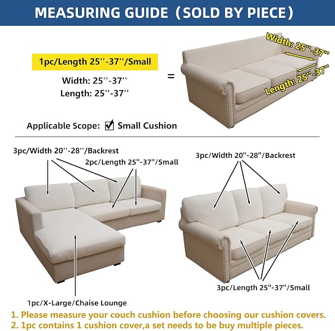 Eismodra Couch Cushion Covers Magic Stretch Sofa Slipcover for 3 Cushion Couch Dogs Pet L Shape 2 Seat Replacement Furniture Protector,Cream White Length 25-37 inches(Only 1 Piece) - Image 5
